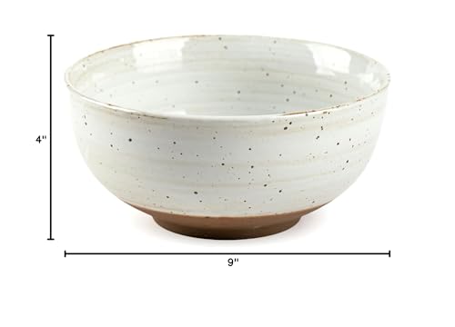 Glowspires Mixing Bowl, Salad Bowl, Ceramic Serving Bowl, 9 inch Popcorn Bowl, Stoneware Bowl for Cooking Fruit Bowl, Handmade White Bowl, Microwave & Dishwasher Safe