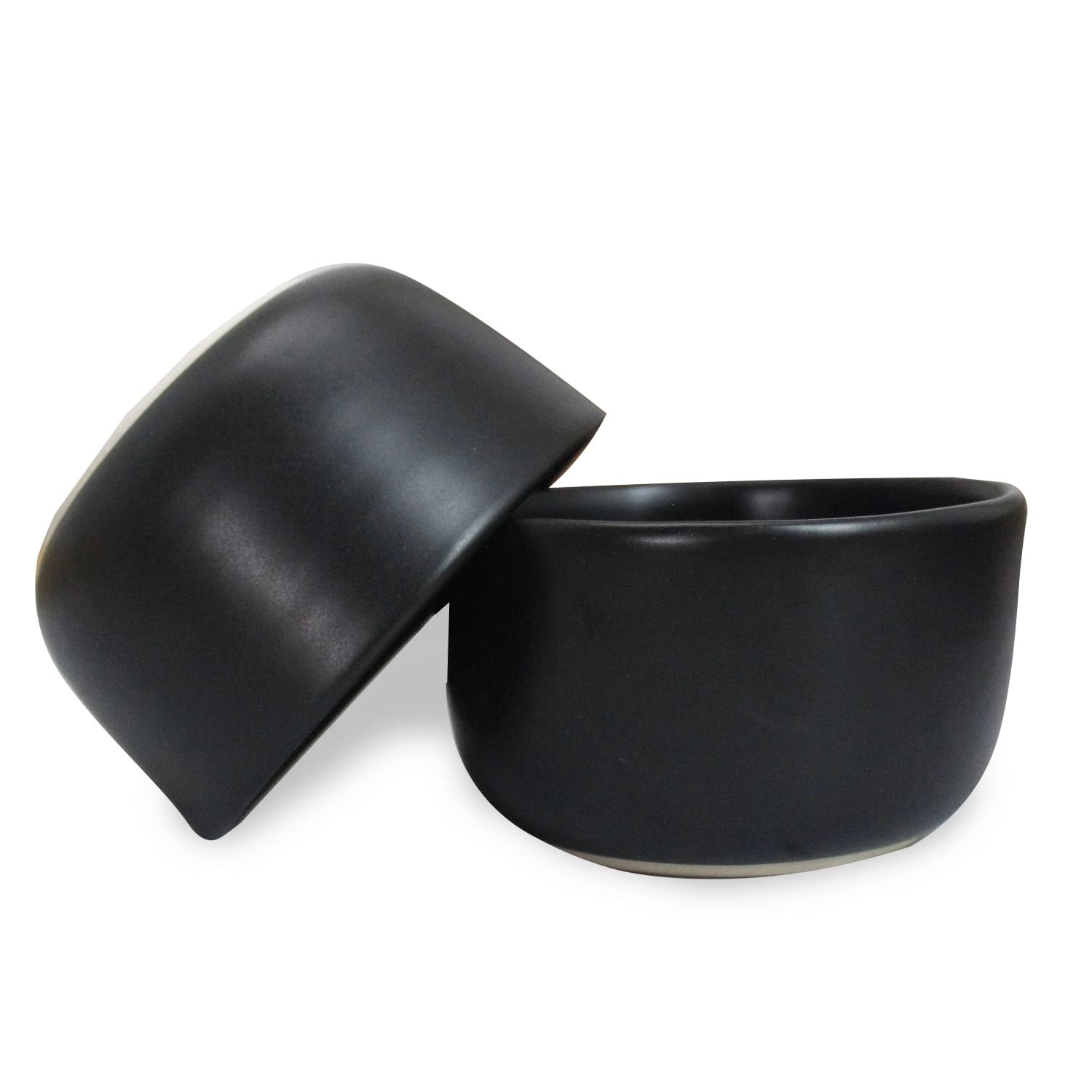 Glowspires  Handmade Ceramic Stoneware Matte Black Stoneware Soup Bowls, 16 ounce (4.5 Inch Wide Bowl), Set of 2