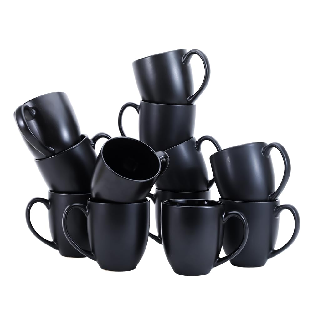 Paquete de 12 tazas de café de cerámica negra mate de Glowspires Basics