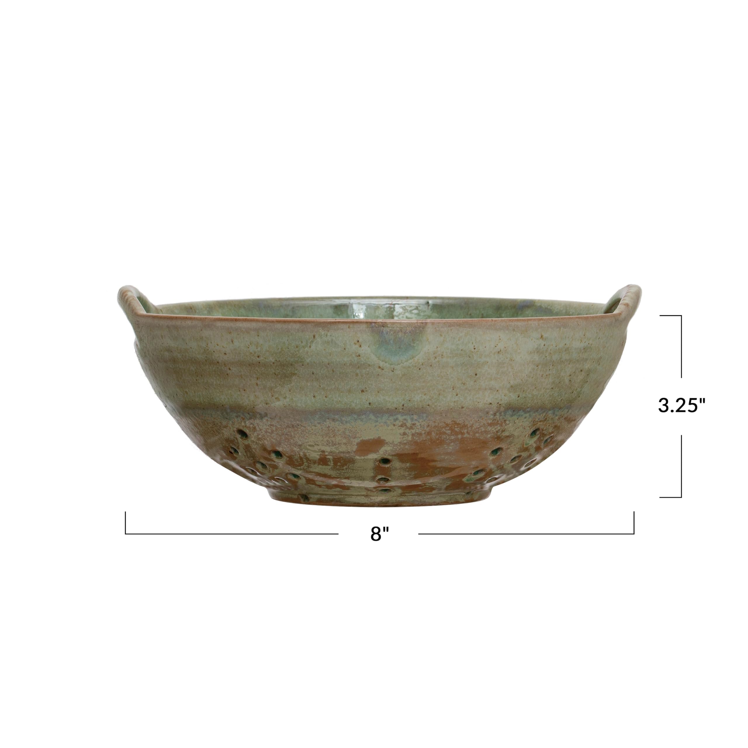 Glowspires Creative Co-Op Stoneware Berry Bowl with Handles, Aqua Reactive Glaze, 8.5"L x 7.75"W x 3.25"H, Multicolor