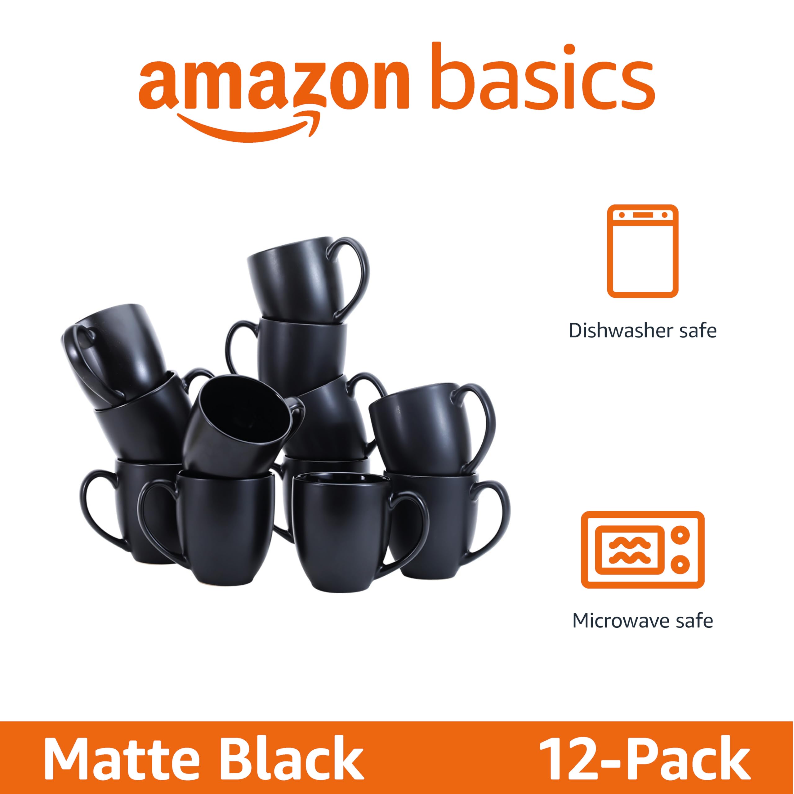 Paquete de 12 tazas de café de cerámica negra mate de Glowspires Basics