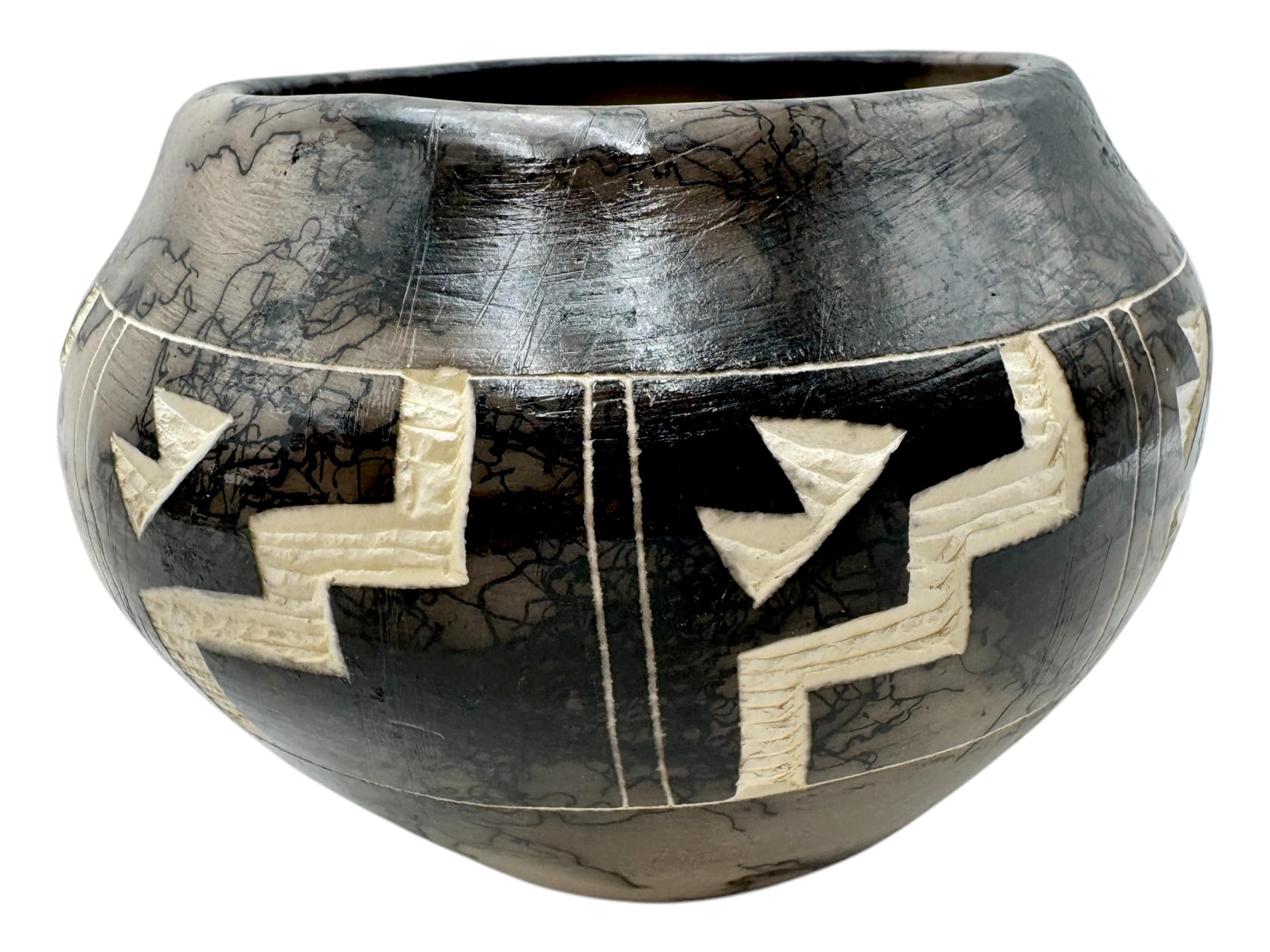 Glowspires  Native American Pottery Horse Hair Indian Home Decor Vase Handmade Southwest Pot Vail (2)